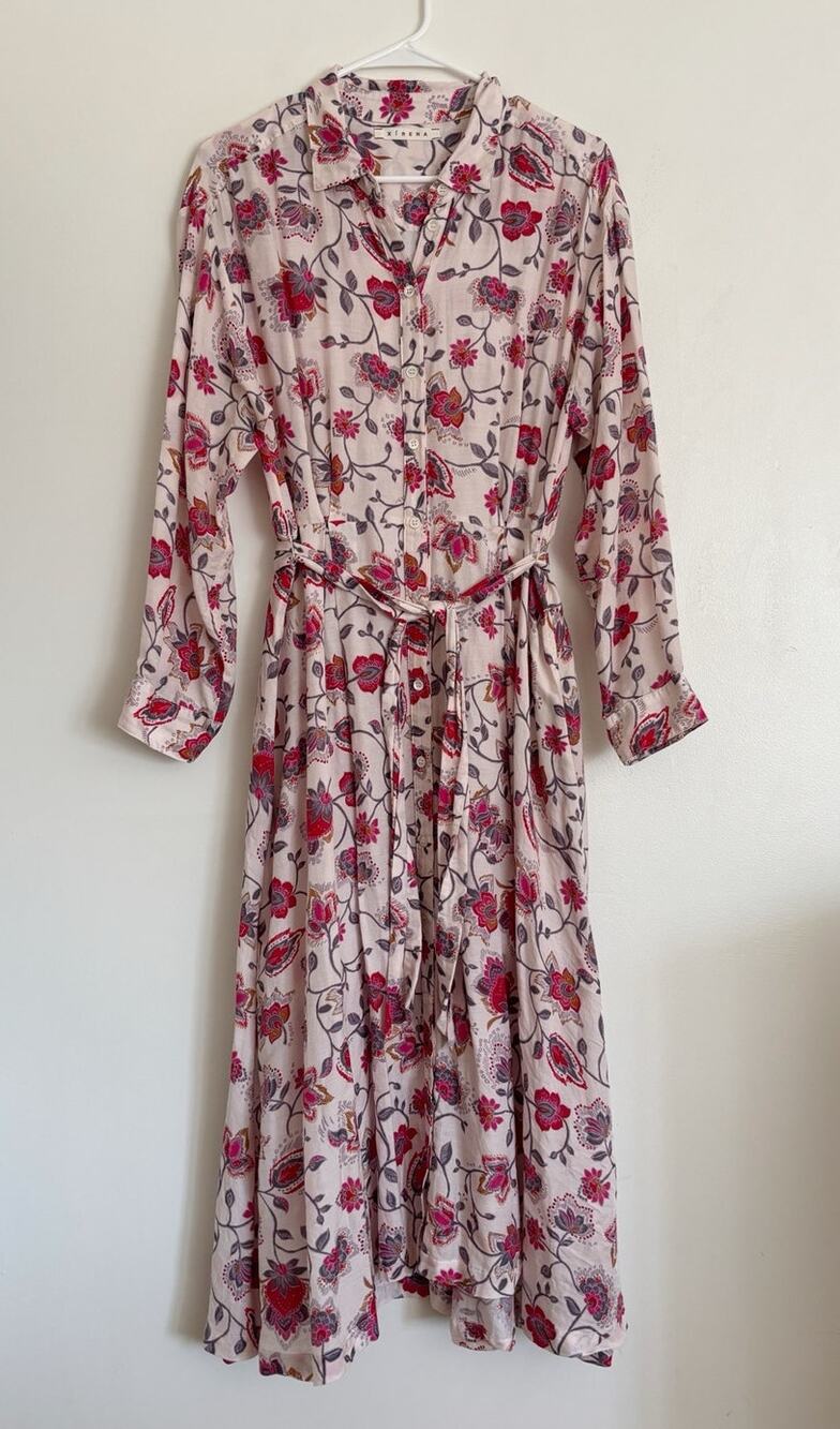 Pink Red Xirena Everr Floral Print Tie Waist Midi Shirtdress
